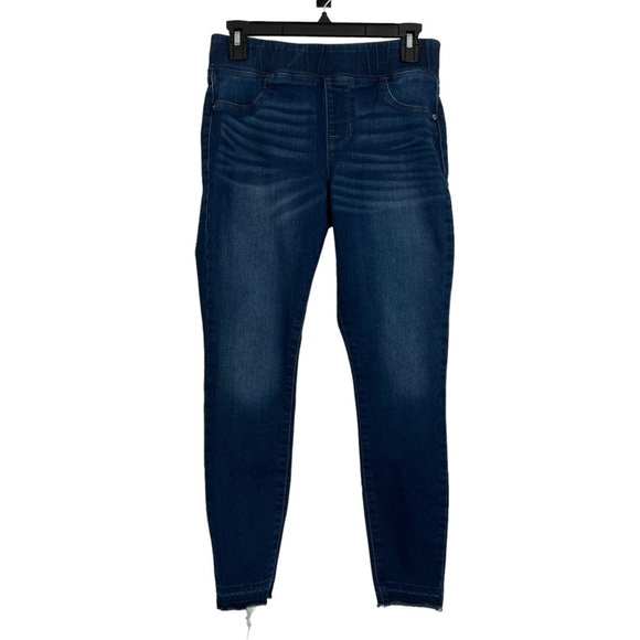 Old Navy Rockstar Women’s Pull On Blue Jeans Sz 6 Elastic Waist Raw Hem Distress - Picture 1 of 11